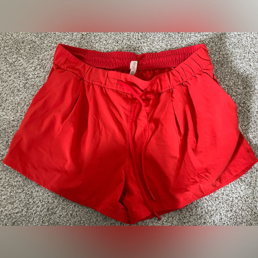 Vibrant Red Lululemon Drawstring Shorts